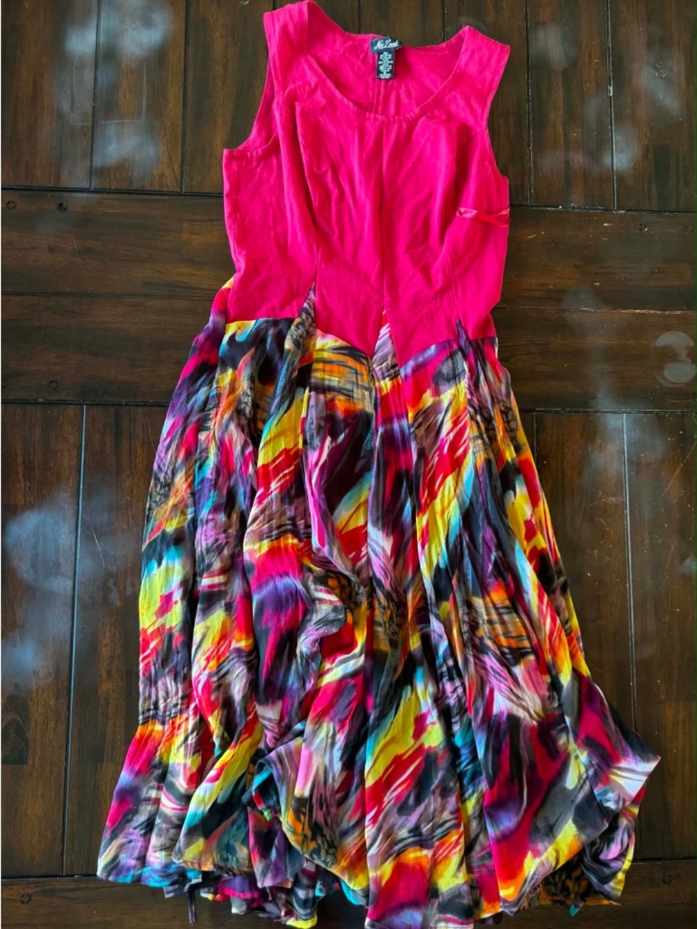 Nu-Look Vibrant Mixed Media Abstract Maxi Dress Cotton Boho Vibrant Flowy Fairy - Picture 2 of 4